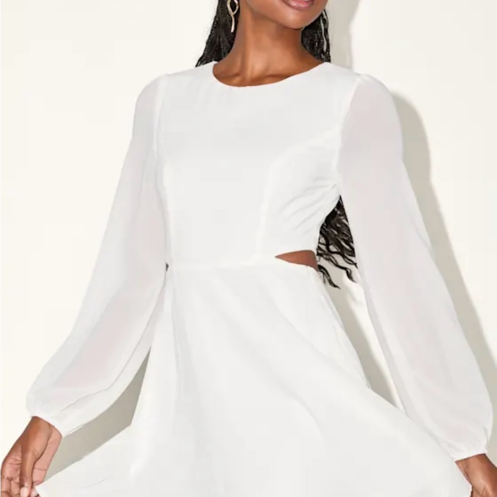 Lulu's White Long Sleeve Cut-Out Dress